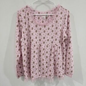 Moon Dance Womens Babydoll Top Size Medium Floral Feminine Balletcore Roses Pink